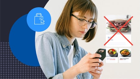 A woman attempting to order on her phone but getting frustrated.